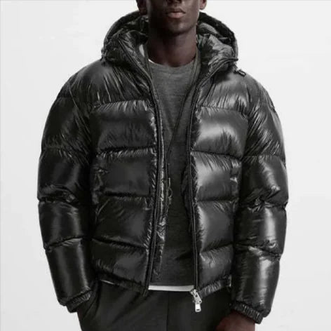 Black Down Hooded Short Coat