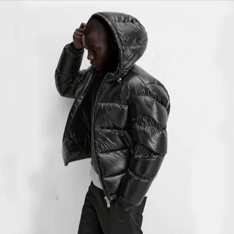 Black Down Hooded Short Coat