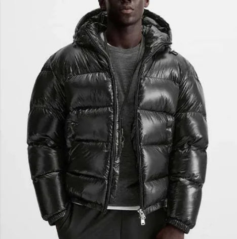 Black Down Hooded Short Coat